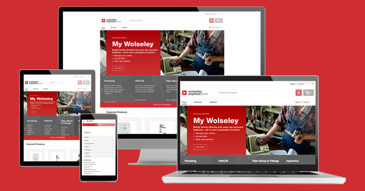 Wolseley Express website on a desktop, laptop, tablet, and smartphone.